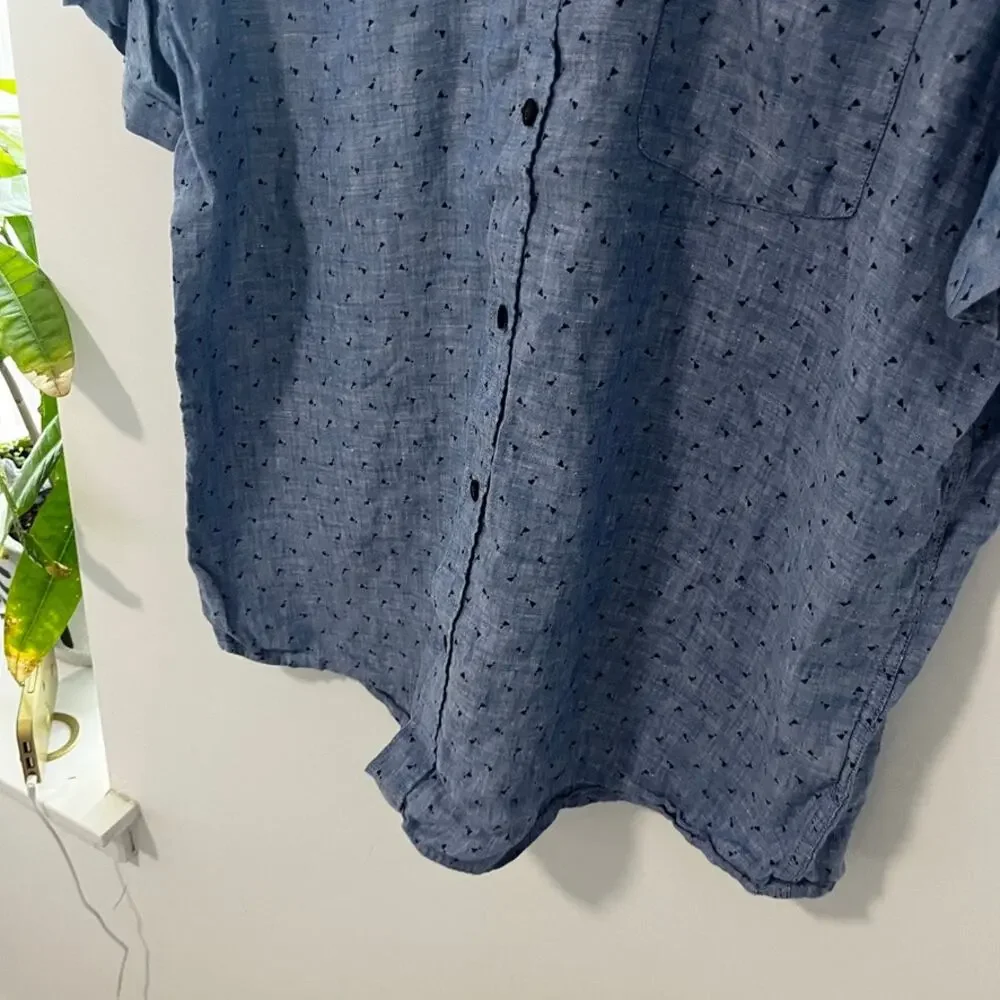 Banana Republic Men's Blue Linen Button Up Camden Fit Top Size XL